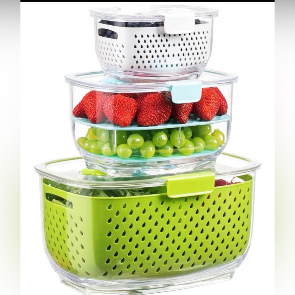 Airtight Green Multi-Compartment Food Storage Container with Draining Basket